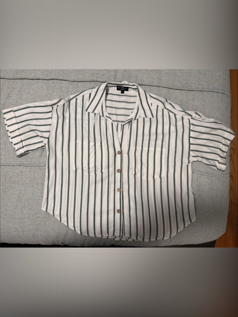 Velvet Heart White and Green Vertical Stripe Button-Down Shirt